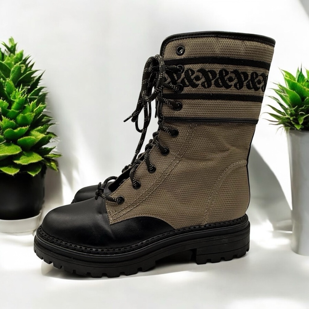 SAM & LIBBY WOMEN’S COMBAT BOOTS SIZE 7.5 – BLACK & KHAKI FABRIC UPPER